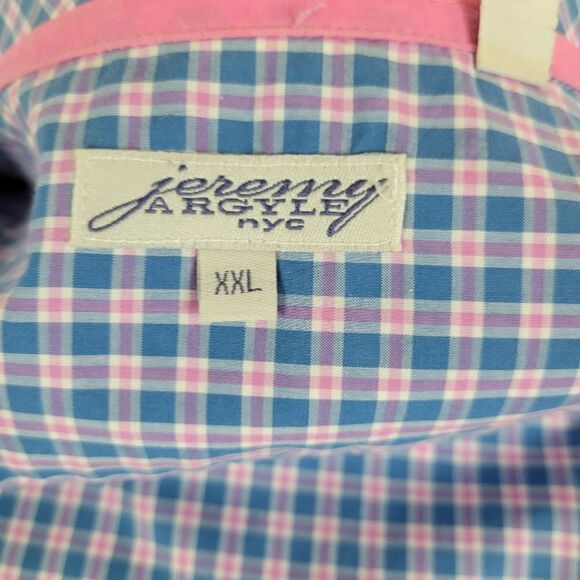 Jeremy Argyle NYC Blue and Pink Plaid‎ Button Down Long Sleeve Shirt Size XXL - Picture 7 of 8